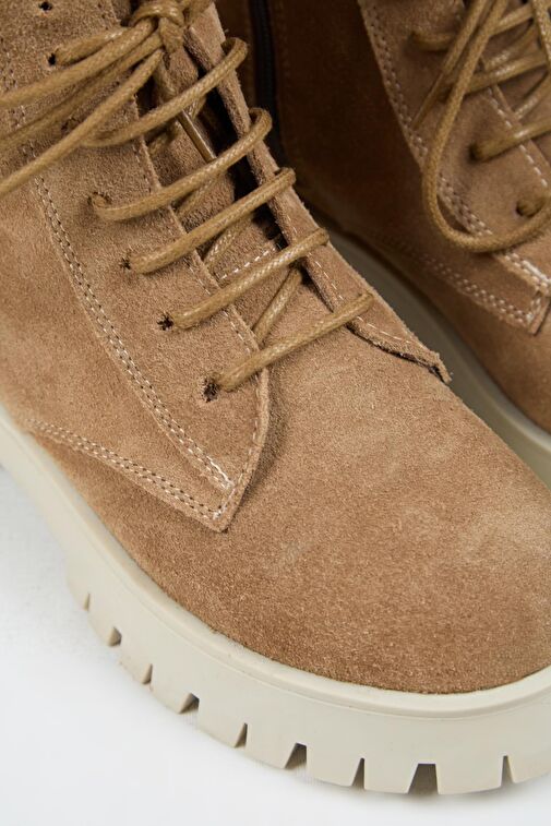 Manijero (Viyan) Kadın Hakiki Deri Bağcıklı İçten Fermuarlı Kum Bot - Görsel 5