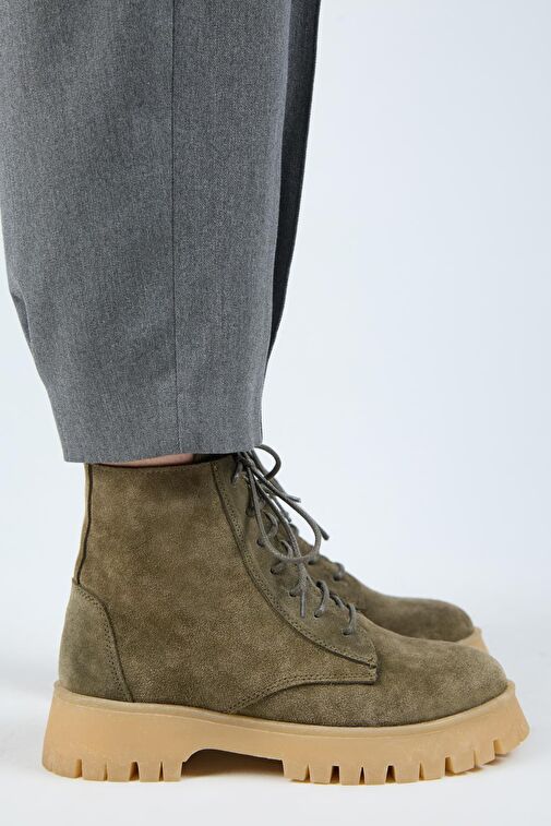 Manijero (Viyan) Kadın Hakiki Deri Bağcıklı İçten Fermuarlı Haki Bot - Görsel 3