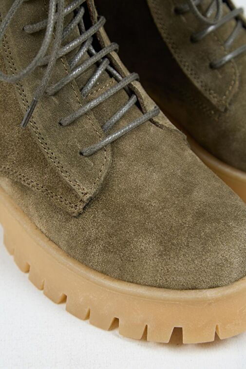 Manijero (Viyan) Kadın Hakiki Deri Bağcıklı İçten Fermuarlı Haki Bot - Görsel 5