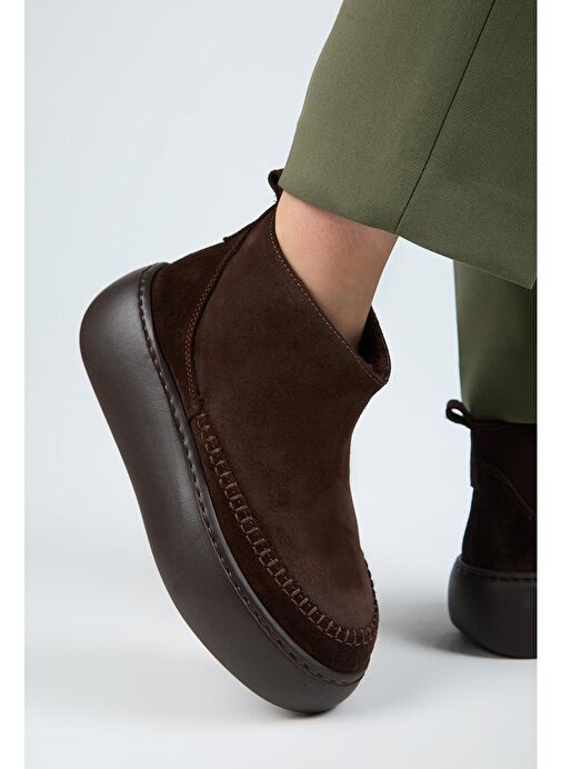 Manijero (Carolina) Kadın Hakiki Deri İçi Kürklü Mini Kahve Bot - Görsel 6