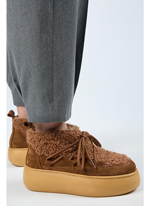 Manijero (Eleni) Kadın Hakiki Deri İçi Kürklü Mini Tedy Detaylı Taba Bot - Görsel 2