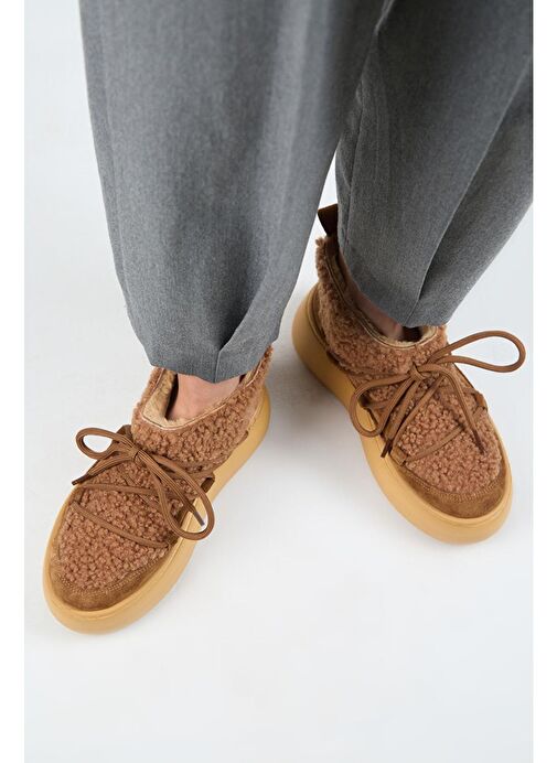 Manijero (Eleni) Kadın Hakiki Deri İçi Kürklü Mini Tedy Detaylı Taba Bot - Görsel 7