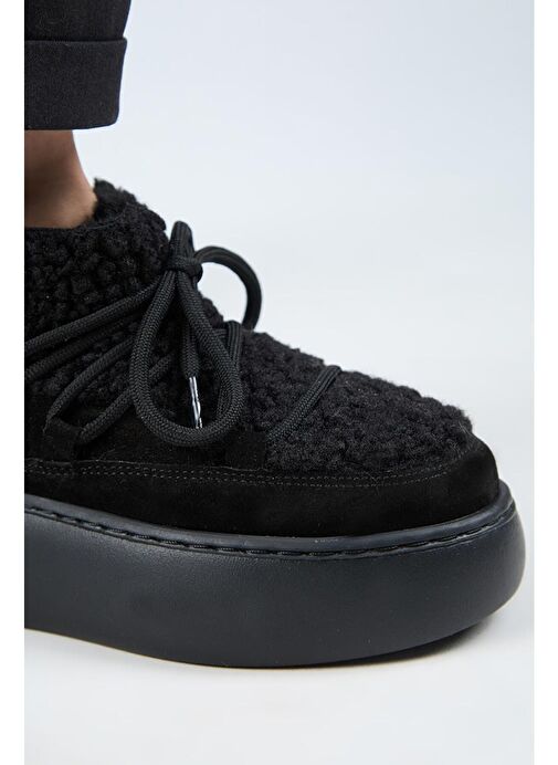 Manijero (Eleni) Kadın Hakiki Deri İçi Kürklü Mini Tedy Detaylı Siyah Bot - Görsel 7