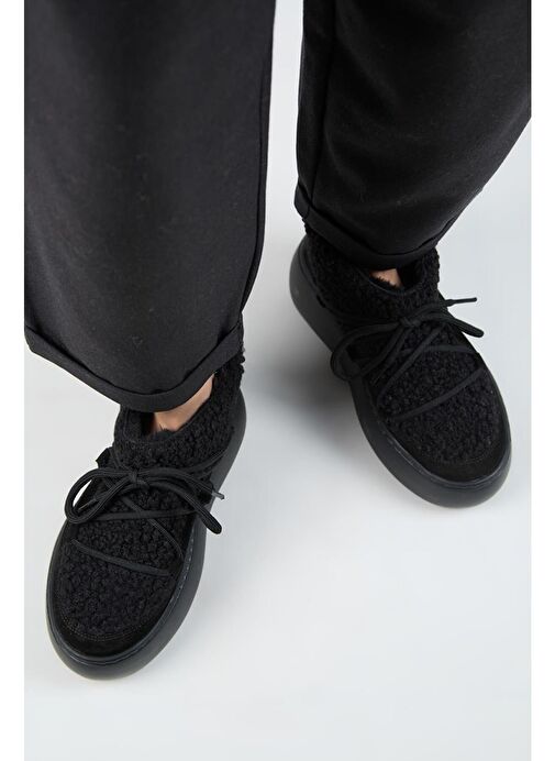 Manijero (Eleni) Kadın Hakiki Deri İçi Kürklü Mini Tedy Detaylı Siyah Bot - Görsel 8