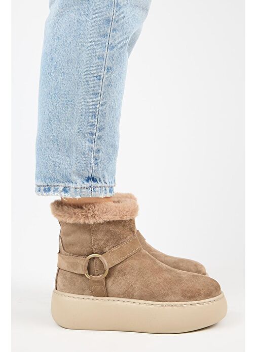 Manijero Caterina Kadın Hakiki Deri İçi Kürklü Kuşaklı Vizon Bot - Görsel 2