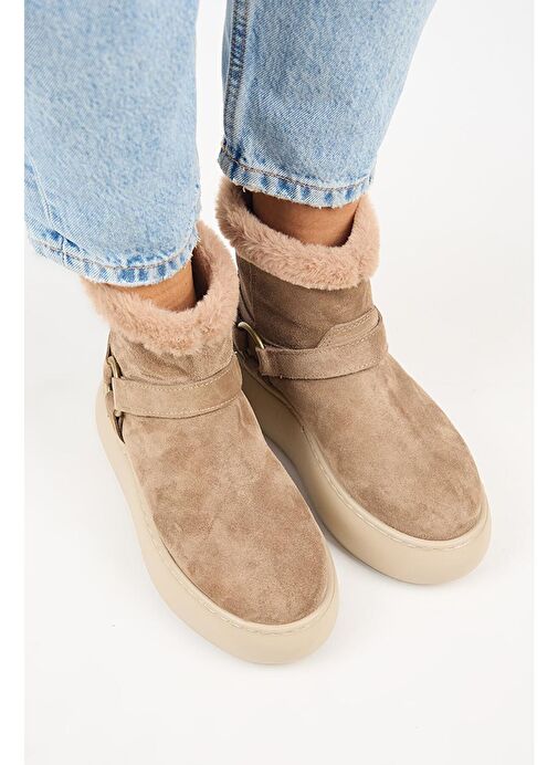 Manijero Caterina Kadın Hakiki Deri İçi Kürklü Kuşaklı Vizon Bot - Görsel 3