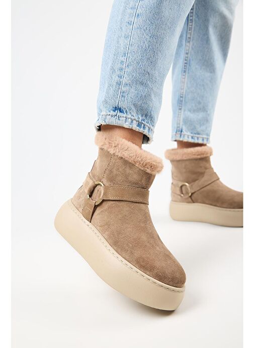 Manijero Caterina Kadın Hakiki Deri İçi Kürklü Kuşaklı Vizon Bot - Görsel 4