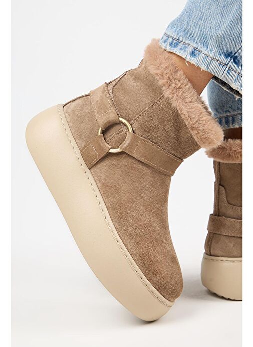 Manijero Caterina Kadın Hakiki Deri İçi Kürklü Kuşaklı Vizon Bot - Görsel 6