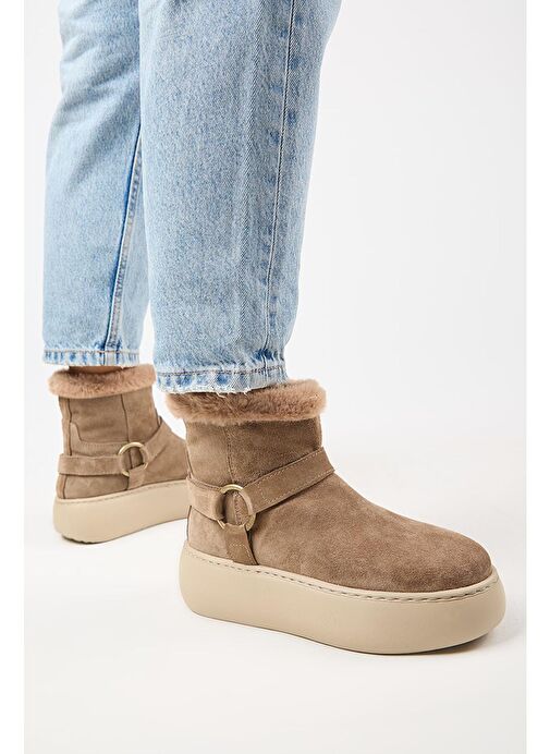 Manijero Caterina Kadın Hakiki Deri İçi Kürklü Kuşaklı Vizon Bot - Görsel 7