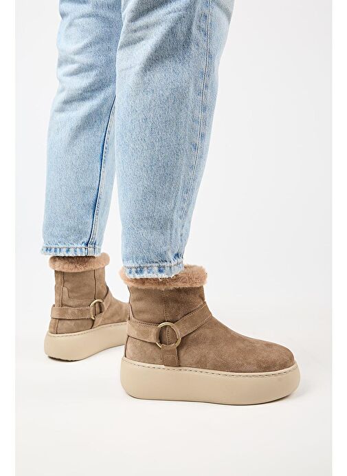 Manijero Caterina Kadın Hakiki Deri İçi Kürklü Kuşaklı Vizon Bot - Görsel 9