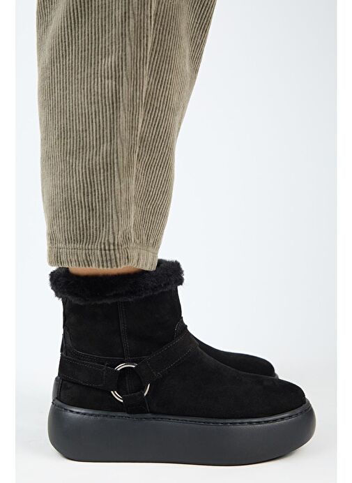 Manijero Caterina Kadın Hakiki Deri İçi Kürklü Kuşaklı Siyah Bot - Görsel 3