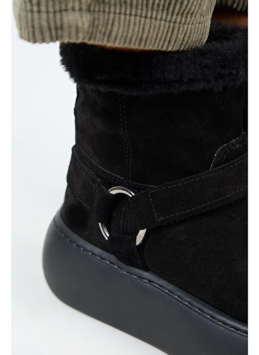 Manijero Caterina Kadın Hakiki Deri İçi Kürklü Kuşaklı Siyah Bot - Görsel 5