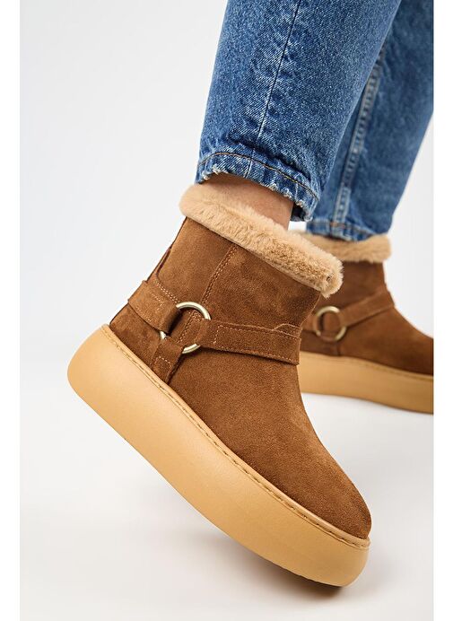 Manijero Caterina Kadın Hakiki Deri İçi Kürklü Kuşaklı Taba Bot - Görsel 2