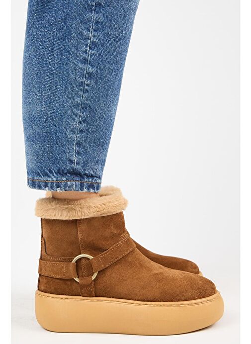 Manijero Caterina Kadın Hakiki Deri İçi Kürklü Kuşaklı Taba Bot - Görsel 3