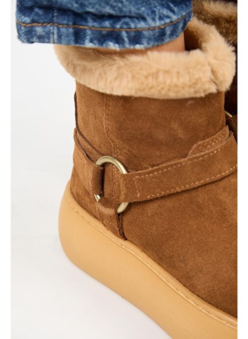 Manijero Caterina Kadın Hakiki Deri İçi Kürklü Kuşaklı Taba Bot - Görsel 5