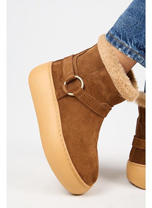 Manijero Caterina Kadın Hakiki Deri İçi Kürklü Kuşaklı Taba Bot - Görsel 6