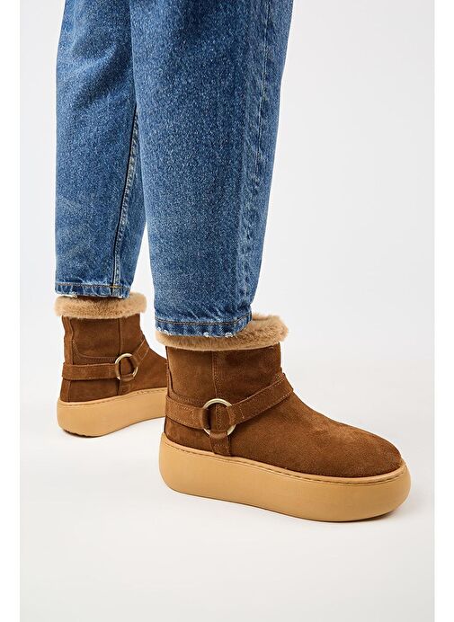 Manijero Caterina Kadın Hakiki Deri İçi Kürklü Kuşaklı Taba Bot - Görsel 7