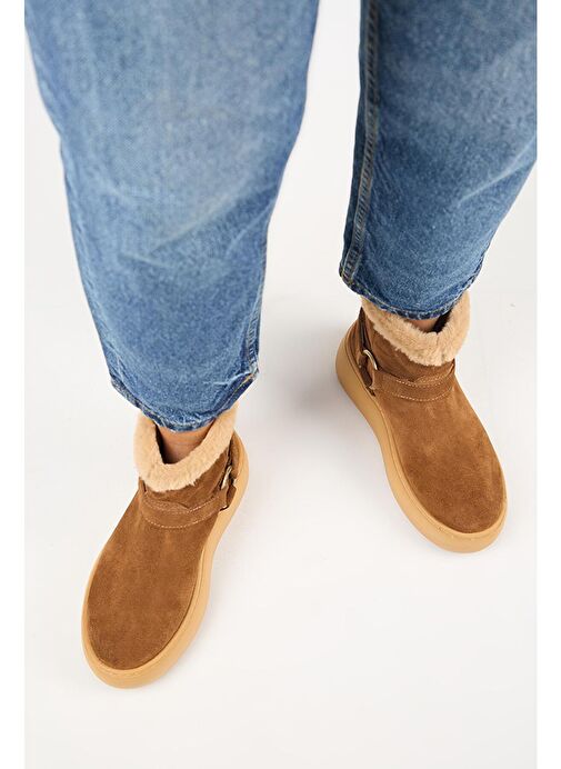 Manijero Caterina Kadın Hakiki Deri İçi Kürklü Kuşaklı Taba Bot - Görsel 8