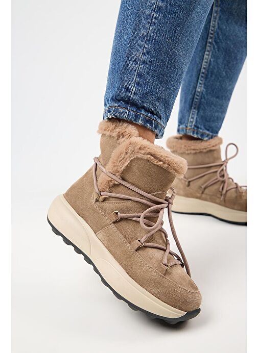 Manijero (Solon) Kadın Hakiki Deri İçi Kürklü Bağcıklı Vizon Bot - Görsel 2