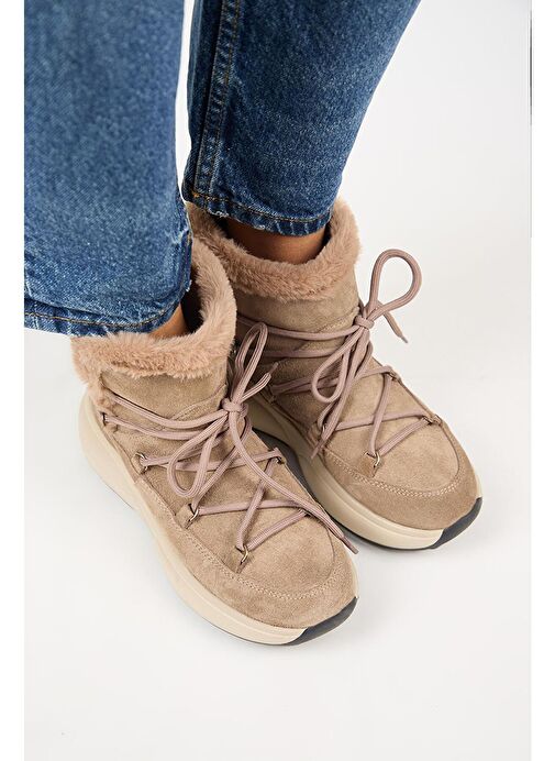 Manijero (Solon) Kadın Hakiki Deri İçi Kürklü Bağcıklı Vizon Bot - Görsel 4