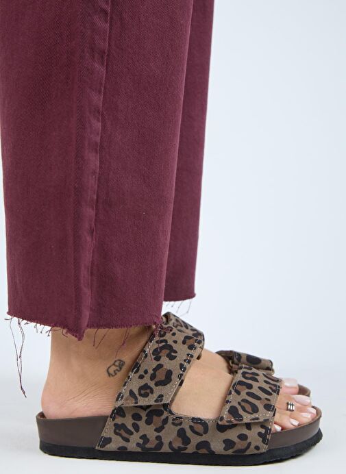 Manijero (Vina 2 Leopar) Kadın Hakiki Deri Çift Cırtlı Vizon Terlik - Görsel 3