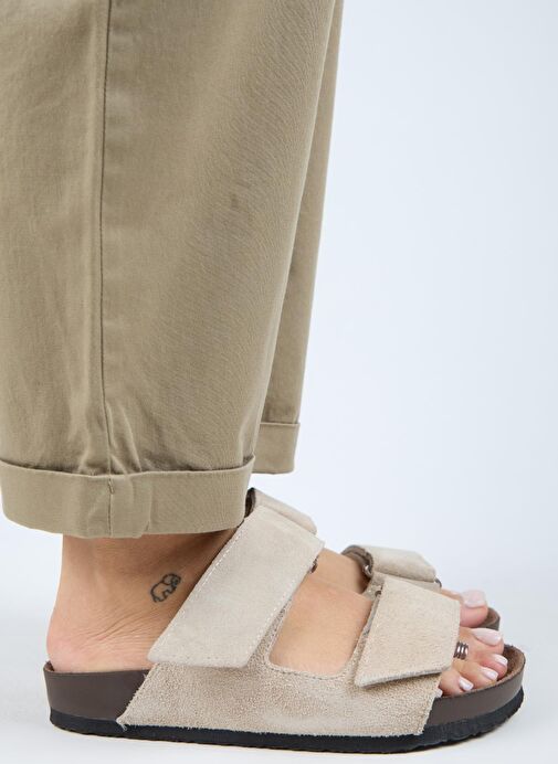 Manijero (Vina 2 ) Kadın Hakiki Deri Çift Cırtlı Bej Terlik - Görsel 3