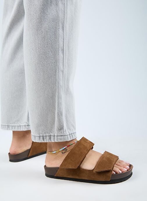 Manijero (Vina 2 ) Kadın Hakiki Deri Çift Cırtlı Taba Terlik - Görsel 2