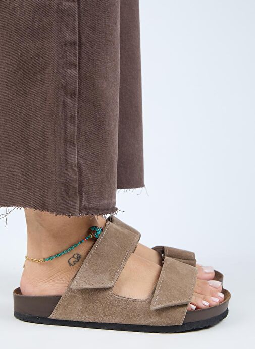 Manijero (Vina 2 ) Kadın Hakiki Deri Çift Cırtlı Vizon Terlik - Görsel 3