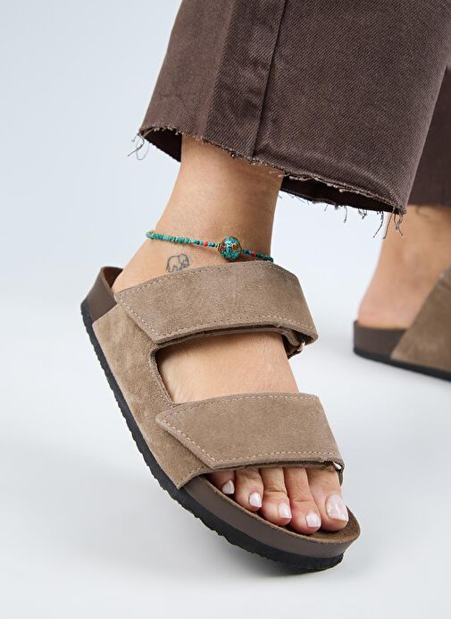 Manijero (Vina 2 ) Kadın Hakiki Deri Çift Cırtlı Vizon Terlik - Görsel 6