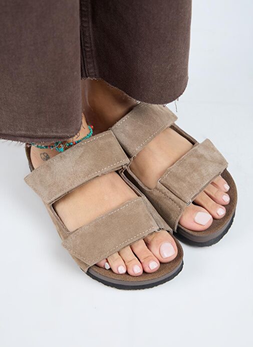 Manijero (Vina 2 ) Kadın Hakiki Deri Çift Cırtlı Vizon Terlik - Görsel 7