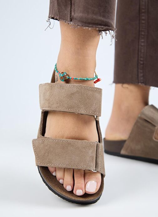 Manijero (Vina 2 ) Kadın Hakiki Deri Çift Cırtlı Vizon Terlik - Görsel 8