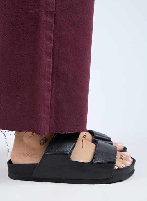 Manijero (Vina 2 ) Kadın Hakiki Deri Çift Cırtlı Siyah Terlik - Görsel 2