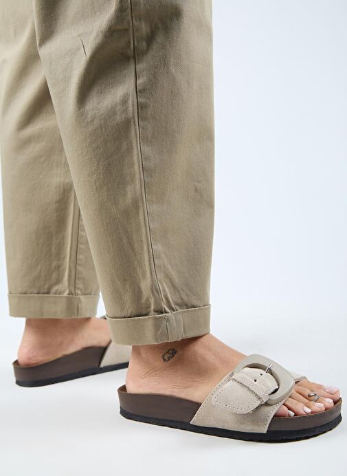 Manijero (Alandra 2 ) Kadın Hakiki Deri Tek Tokalı Bej Terlik - Görsel 7