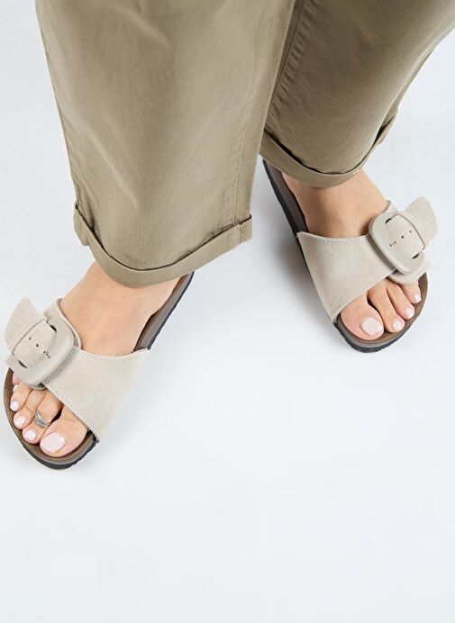 Manijero (Alandra 2 ) Kadın Hakiki Deri Tek Tokalı Bej Terlik - Görsel 6