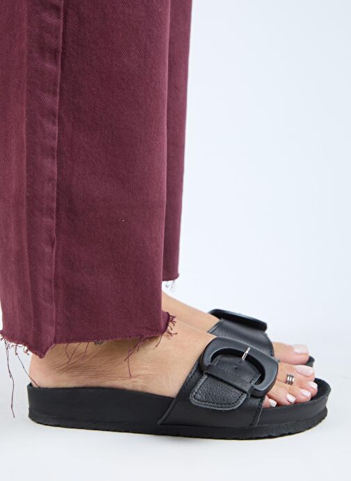 Manijero (Alandra 2 ) Kadın Hakiki Deri Tek Tokalı Siyah Terlik - Görsel 3