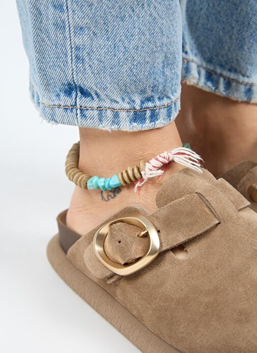 Manijero (Asymetry) Kadın Hakiki Deri Kemerli Tokalı Sabo Vizon Terlik - Görsel 5