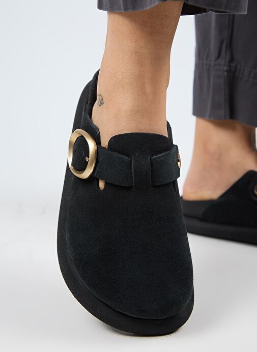 Manijero (Asymetry) Kadın Hakiki Deri Kemerli Tokalı Sabo Antrasit Terlik - Görsel 6