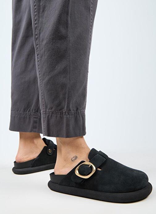 Manijero (Asymetry) Kadın Hakiki Deri Kemerli Tokalı Sabo Antrasit Terlik - Görsel 7