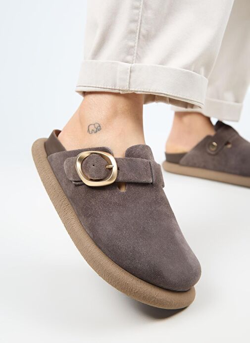 Manijero (Asymetry) Kadın Hakiki Deri Kemerli Tokalı Sabo Açık Kahve Terlik - Görsel 5