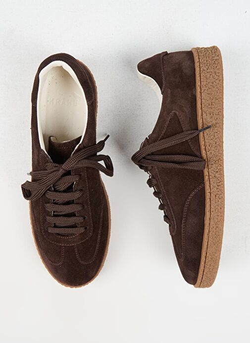 Krahe Palminteri Erkek Hakiki Deri Bağcıklı Kahve Sneakers - Görsel 2