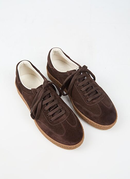 Krahe Palminteri Erkek Hakiki Deri Bağcıklı Kahve Sneakers - Görsel 4