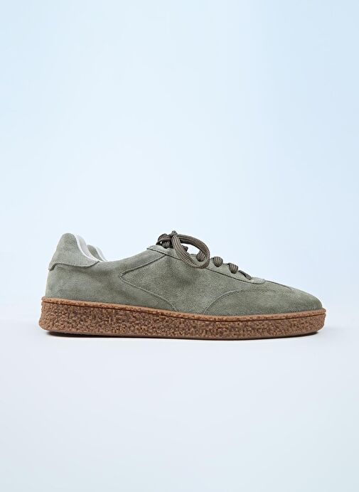 Krahe Palminteri Erkek Hakiki Deri Bağcıklı Yeşil Sneakers - Görsel 3