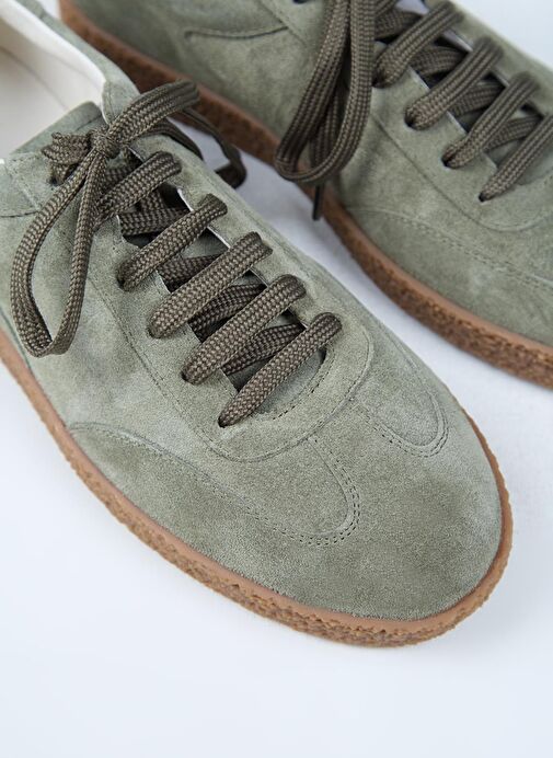 Krahe Palminteri Erkek Hakiki Deri Bağcıklı Yeşil Sneakers - Görsel 5