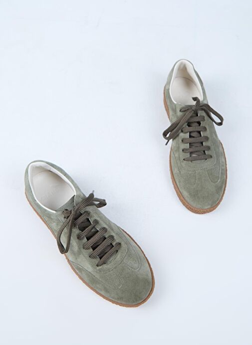 Krahe Palminteri Erkek Hakiki Deri Bağcıklı Yeşil Sneakers - Görsel 7