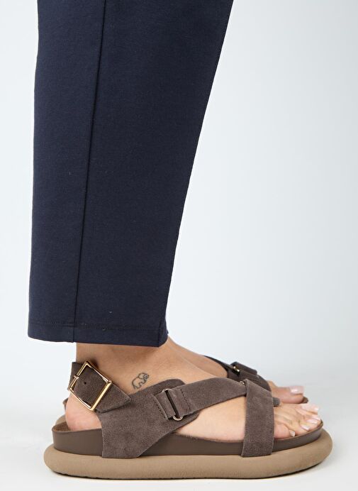 Manijero Azelya Kadın Hakiki Deri Tokalı Atkılı Açık Kahve Sandalet - Görsel 2