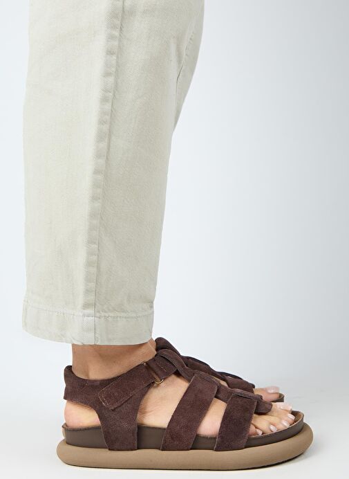 Manijero Capra Kadın Hakiki Deri Atkılı Cırtlı Açık Kahve Sandalet - Görsel 8