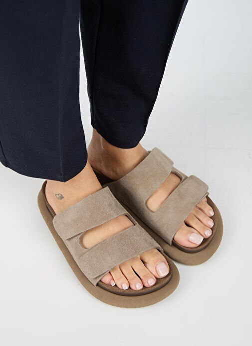 Manijero Lillo Kadın Hakiki Deri Çift Cırtlı Vizon Terlik - Görsel 8