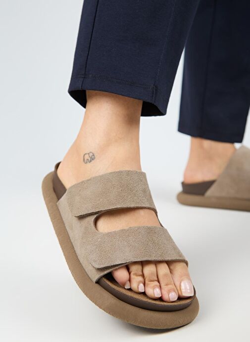 Manijero Lillo Kadın Hakiki Deri Çift Cırtlı Vizon Terlik - Görsel 6