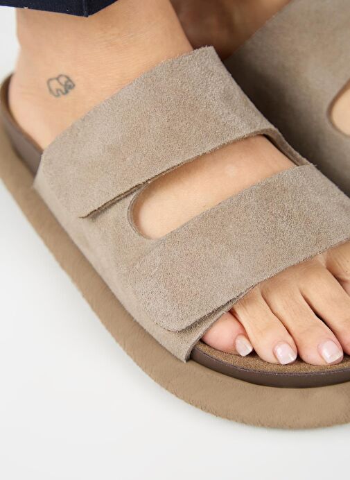 Manijero Lillo Kadın Hakiki Deri Çift Cırtlı Vizon Terlik - Görsel 2