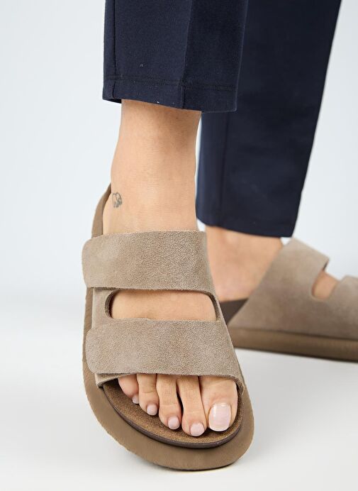 Manijero Lillo Kadın Hakiki Deri Çift Cırtlı Vizon Terlik - Görsel 3